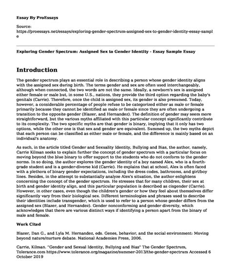 📗 Exploring Gender Spectrum Assigned Sex To Gender Identity Essay