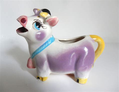 Mid Century S Ceramic Purple Cow Creamer Japan Haute Juice