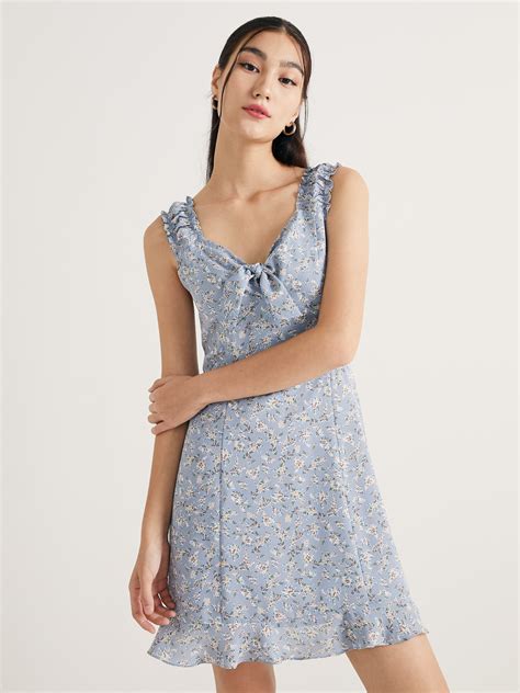 Ruffled Sleeveless Dress Blue Pomelo Fashion