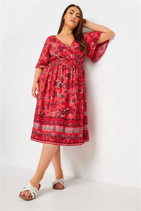 Limited Collection Plus Size Red Floral Print Border Midaxi Dress