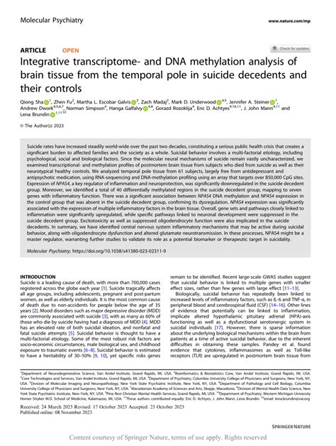 Pdf Integrative Transcriptome And Dna Methylation Analysis Of Brain