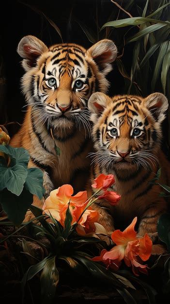 Premium Photo There Are Two Tigers Sitting Next To Each Other In The