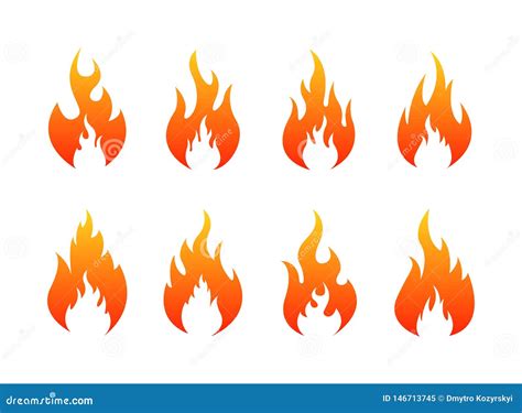 Set Of Fire Flames Icons Fire Silhouette Stock Vector Illustration