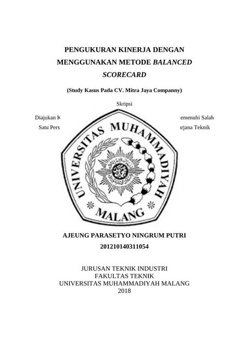 Pdf Pengukuran Kinerja Dengan Menggunakan Metode Eprints Umm Ac Id 42838 1 Pendahuluan Pdf