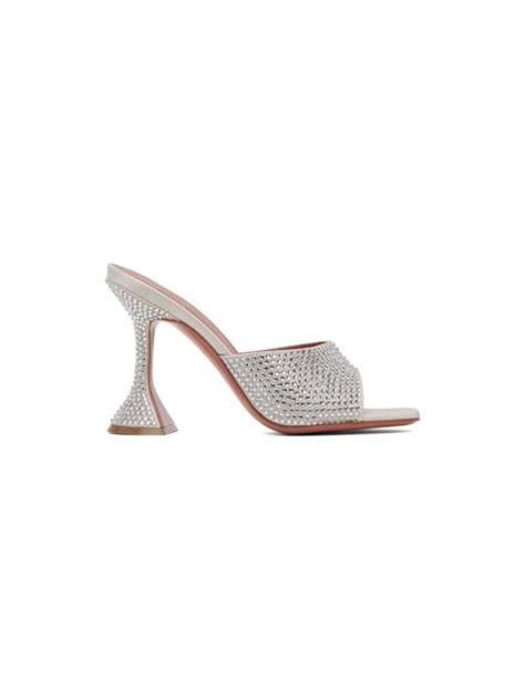 Amina Muaddi Silver Lupita Crystal Slipper Heeled Sandals Ssense