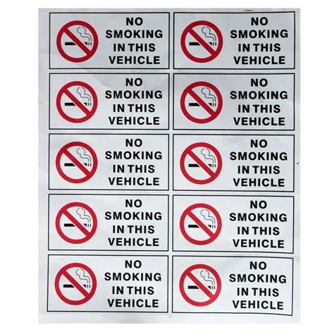 10Pcs NO SMOKING IN THIS VEHICLE Stickers Signs Vinyl Waring Mark ...