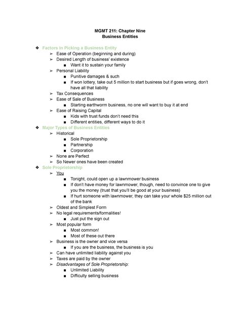 MGMT 211 Chapter Nine MGMT 211 Chapter Nine Business Entities