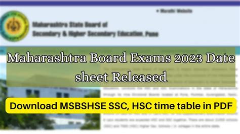 Msbshse Maharashtra Board Exams 2023 Date Sheet Released Msbshse Ssc