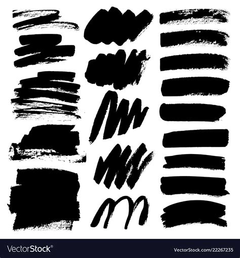 Set Of Brush Stroke Black Ink Grunge Brush Vector Image