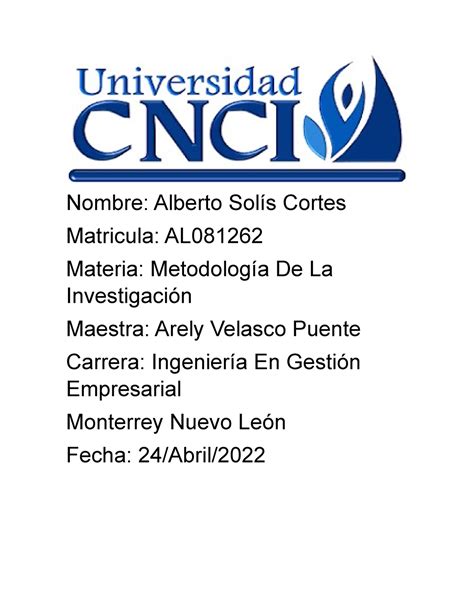 Actividad Metodologia De La Investigaci N Nombre Alberto Sol S