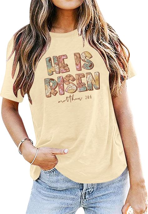 Astanfy Womens Easter Shirt Christian Shirts He Is Risen Shirt