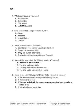 Benchmark Advance Reading Comprehension Quiz Th Grade Tsunamis