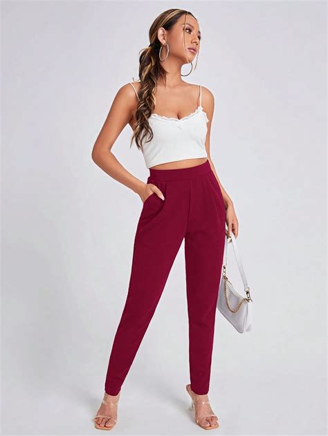 Shein Essnce Solid Slant Pocket Skinny Pants Shein Usa