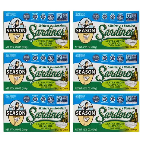 6 Pack Season Brand Sardines Skinless Boneless In Extra Virgin