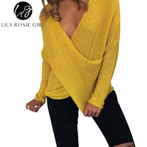 Buy Lily Rosie Girl Autumn Women Sexy V Neck Sweaters Cross Wrap Tunic