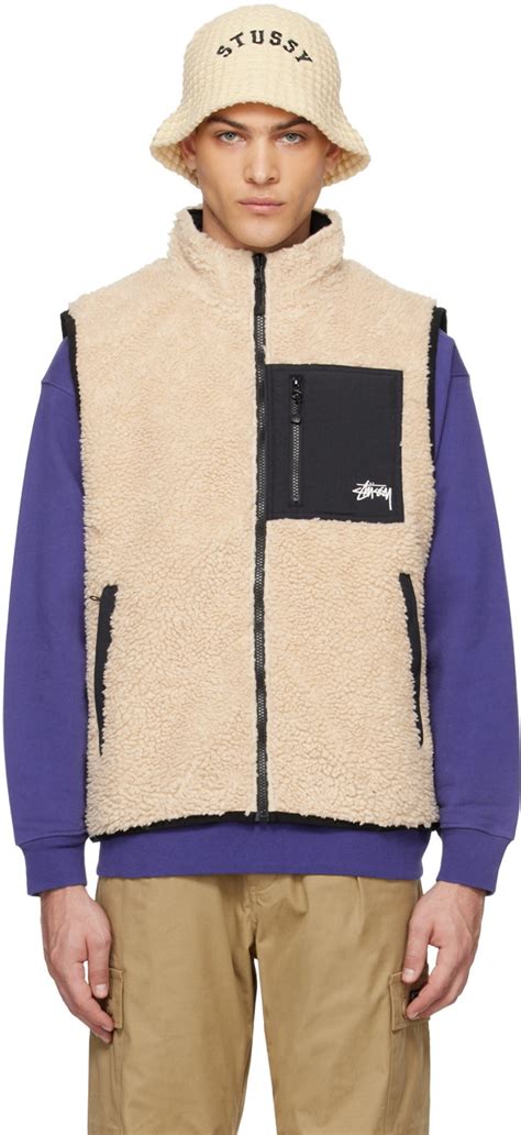 Stüssy Beige Embroidered Reversible Vest Stussy