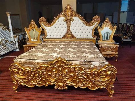 Teak Wood King Size Wooden Carved Maharaja Double Bed With Storage At