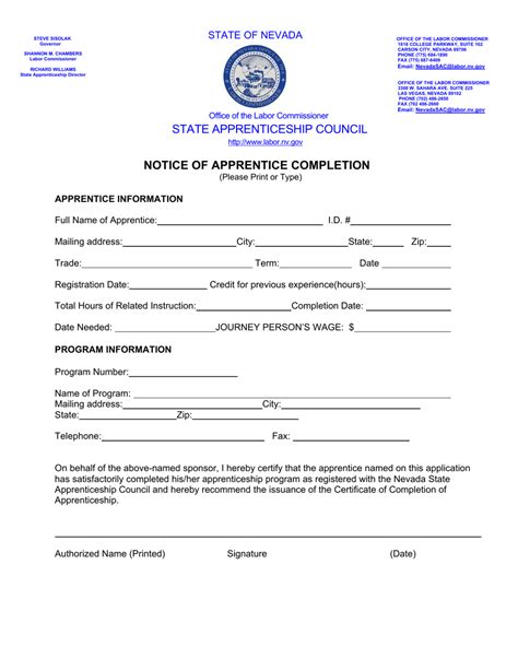 Nevada Notice Of Apprentice Completion Fill Out Sign Online And