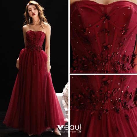 Elegant Burgundy Evening Dresses 2019 A Line Princess Sweetheart