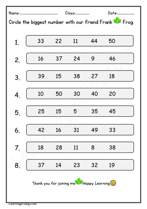 Free Printable Circle The Biggest Number Worksheet1 50 Worksheet