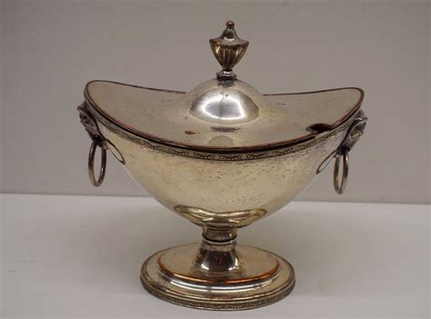 Proantic Sauceboat Covered On Pedestal Xviii Silver On Copper Tablewa