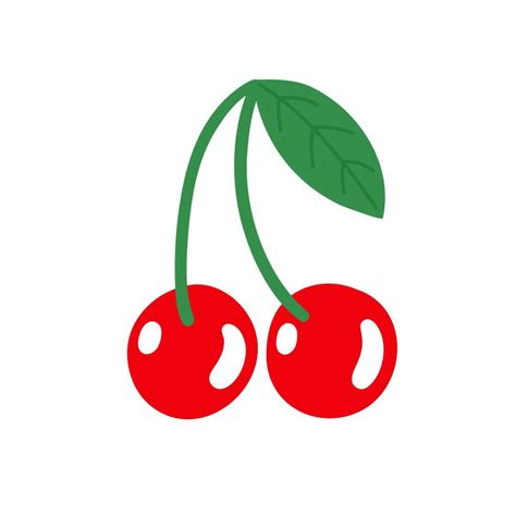 Two Ripe Red Cherry Berries With Leaf Vector Illustration Isolated On