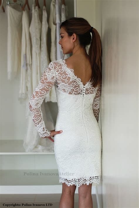 Short Wedding Dress With Sleeves Reception Dress French Lace Etsy