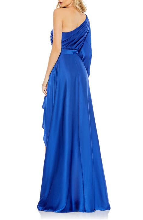 Ieena For Mac Duggal One Shoulder Long Sleeve Satin High Low Gown