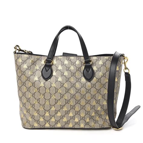 GUCCI GG Supreme Monogram Bee Small Soft Tote Black 577978