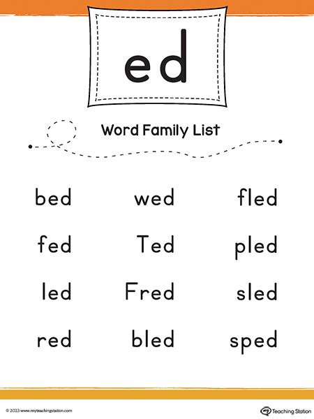 ed word family list printable  myteachingstationcom