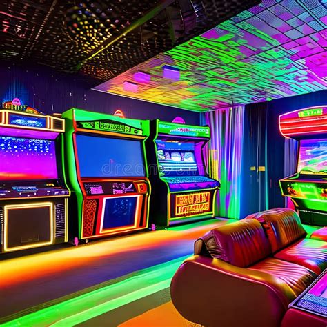 A Retro 80s Arcade Room with Neon Wall Art, Vintage Arcade Cabinets ...