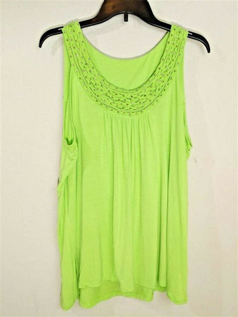 Dressbarn Lime Green Beaded Tank Scoop Neck Sleeveless Size XL EBay