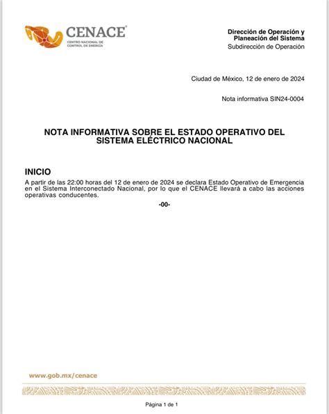 Entra Sistema El Ctrico En Estado De Emergencia