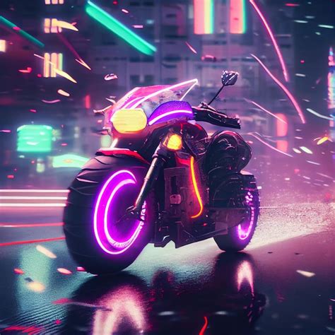 Premium Photo Cyberpunk Motorcycle Or Motorbike In Street With Neon