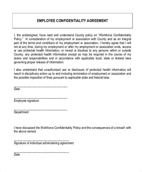 Printable Employee Confidentiality Agreement Template Free Templates