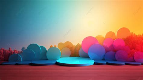 Event Stage With Colorful Circles Under A Tree Background, 3d Background Landscape Illusration ...