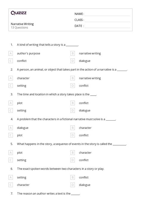 50 Narrative Writing Worksheets For 4th Grade On Quizizz Free