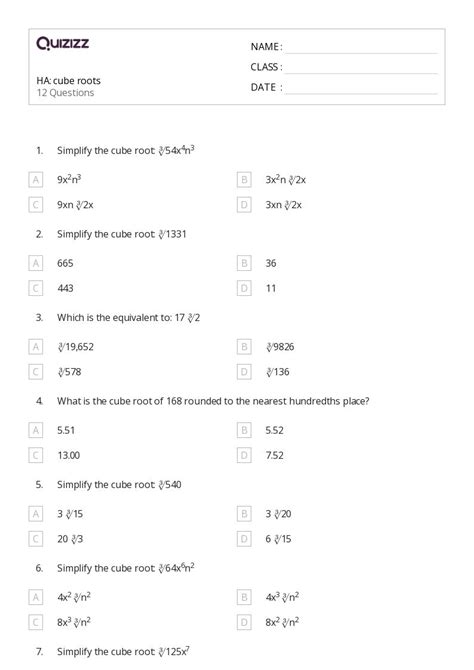 50 Cube Roots Worksheets On Quizizz Free And Printable