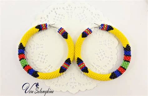 Yellow African Beaded Hoop Earrings Zulu Masai Jewelry Seed Etsy