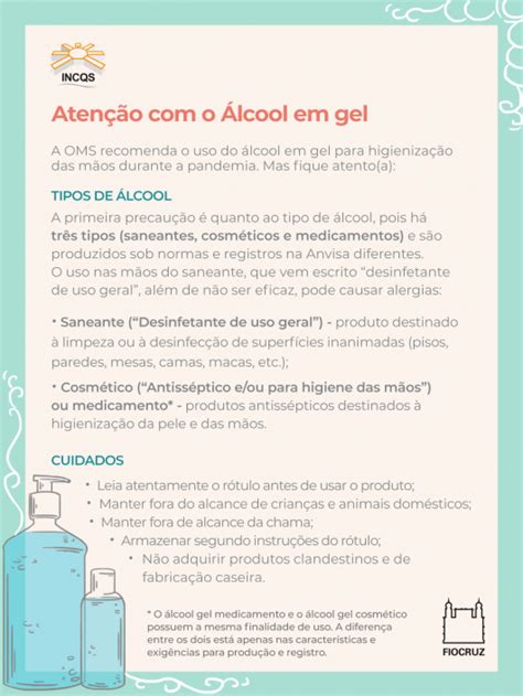 Atenção Informações sobre o uso de álcool em gel