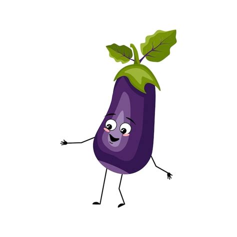 Premium Vector Eggplant Character With Happy Emotion Joyful Face