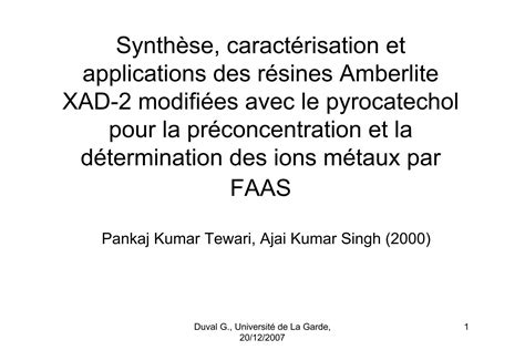 Synthèse, caractérisation et applications des résines Amberlite XAD ...