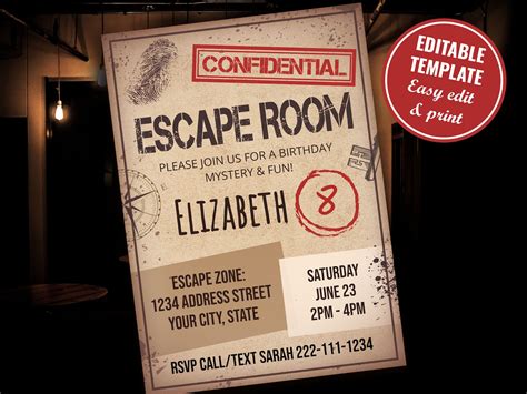 Escape Room Birthday Invitation Editable Escape Room Invitation Escape Room Party For Girls