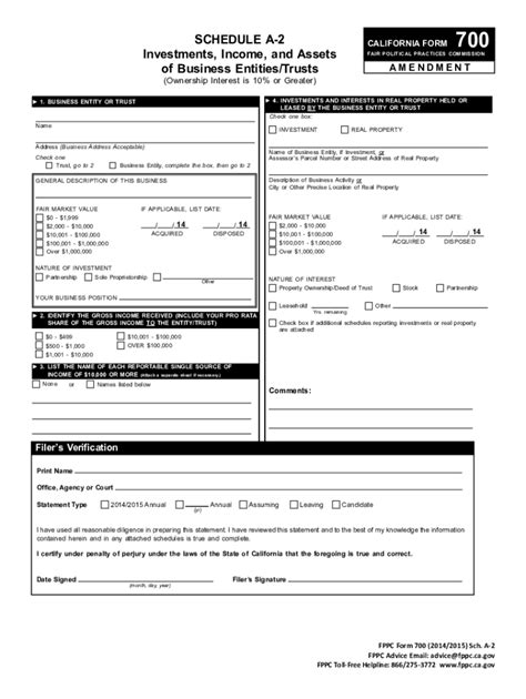 Fillable Online Fppc Ca Form Amendment Schedule A Form