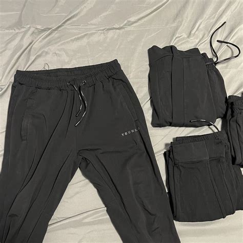 Young La Black Fitted Joggers Medium Depop
