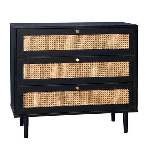 Kubu Rattan 3 Drawer Chest Black Homebase