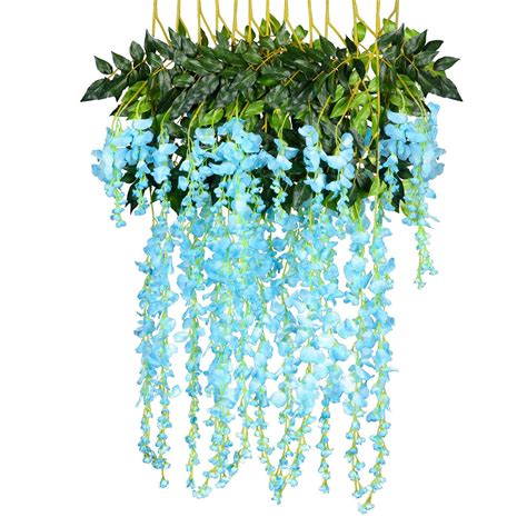 3.6 Feet Artificial flower Silk Wisteria Vine Rattan Fake Wisteria Garland Hanging Flowers for ...