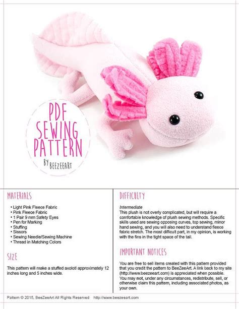 Axolotl Stuffed Animal Sewing Pattern Plush Toy Pattern PDF Sewing Toys ...