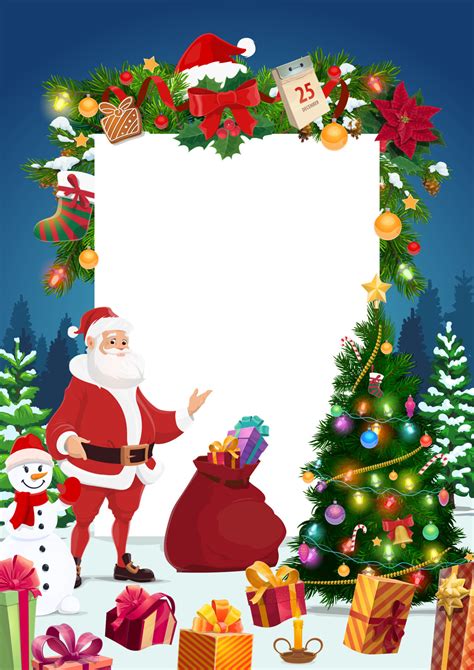 Santa Snowman With Christmas Tree And Signboard 16545369 Vector Art At