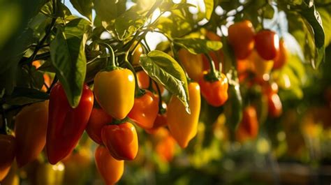 Premium Ai Image Growing Sweet Peppers In A Greenhouse